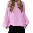 thumbnail image 2 of EchfiProm Womens Tops Casual Bell Sleeve Pullover Ribbed Long Sleeve Crew Neck Purple Loose Sweater for Womens Solid, 2 of 5