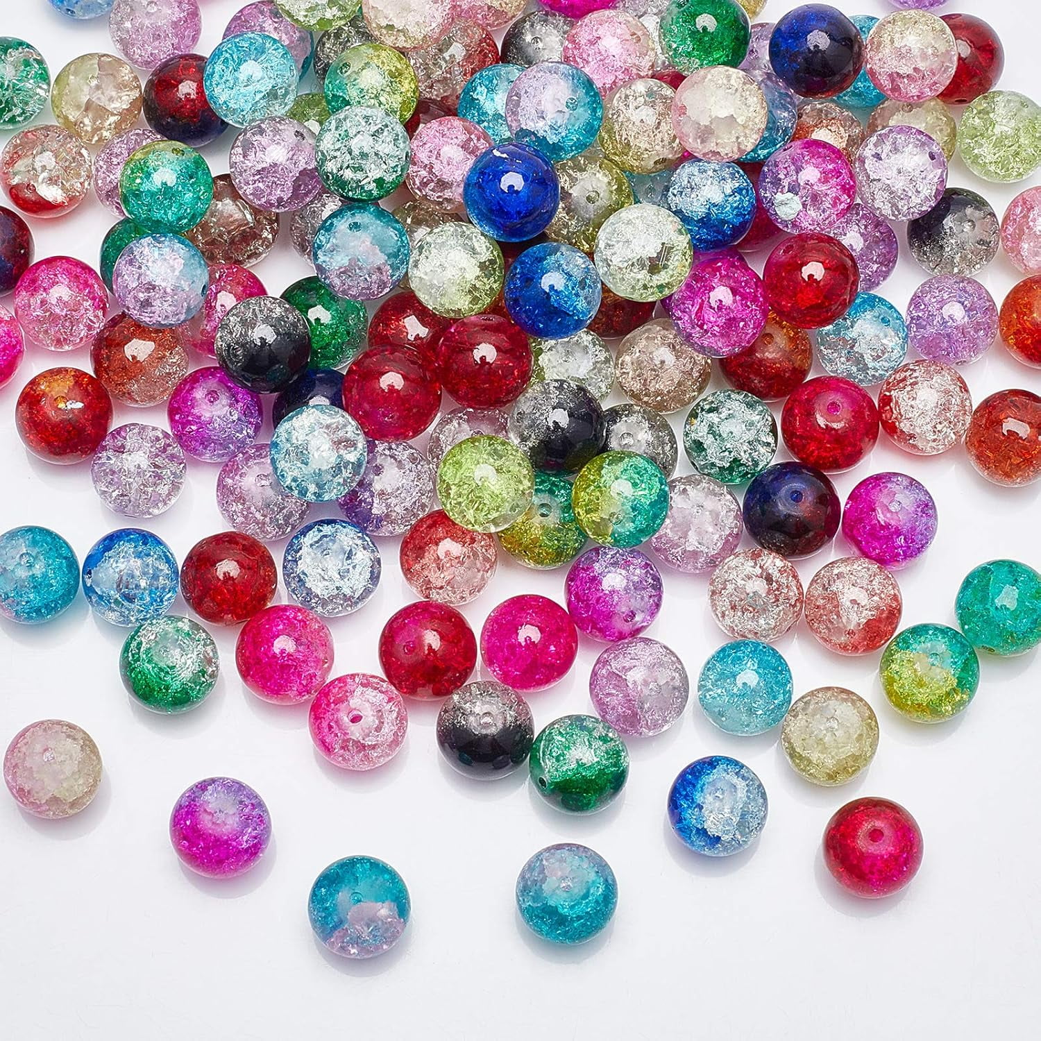 12mm Lampwork Glass Beads 144pcs Round Handcrafted Loose Beads with Scissors Elastic Thread Beading Needles for Jewelry Making