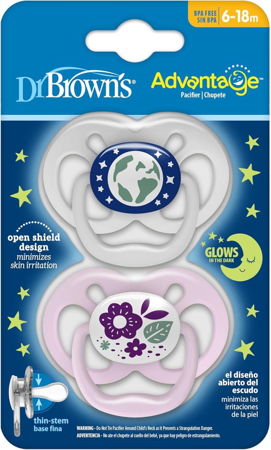 Vantaggio del succhietto in silicone del Dr. Brown Reversibile Notte T1 colori assortiti 0-6 M