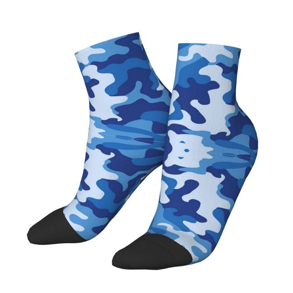 Women's Men's Blue Camouflage Lightweight Ventilation Quarter Ankle Socks