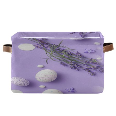 Pastel Purple Color White Foldable Storage Basket Canvas Fabric Foldable Storage Bins with Handles Open Home Storage Bins Boxes for Toy Book Shelf Closet Baskets