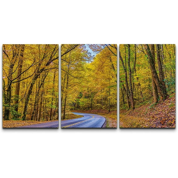 wall26 Canvas Print Wall Art Set Autumn Fall Tree Forest Country Road Nature Wilderness Photography Realism Decorative Landscape Colorful for Living Room, Bedroom, Office - 16"x24" x 3