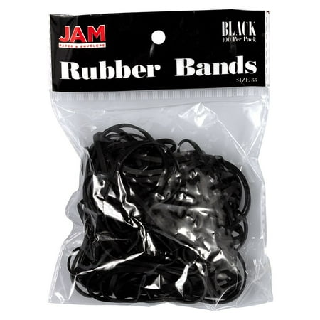 JAM Paper Colorful Rubber Bands, Size 33, Black Rubberbands, 100/Pack