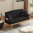 thumbnail image 2 of 56" Velvet Loveseat Sofa, Small Loveseat with Tufted Design, Traditional Sofa with Metal Legs for Living Room, Black, 2 of 9