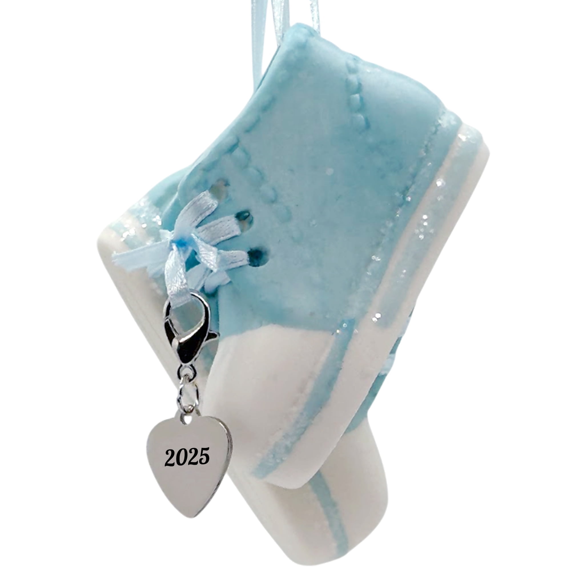 Baby Boy Shoe Personalized Ornament Blue Dated 2025 Baby's First Christmas
