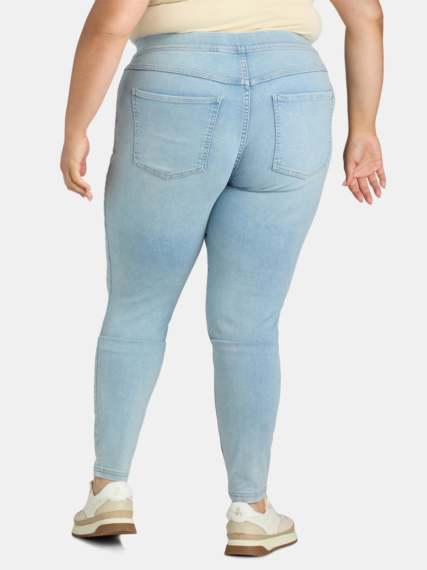 Terra & Sky Women's Plus Size High Rise Pull-On Jegging Jeans, 2-pack Black/Light Wash, 28" Inseam, Sizes 0X-5X