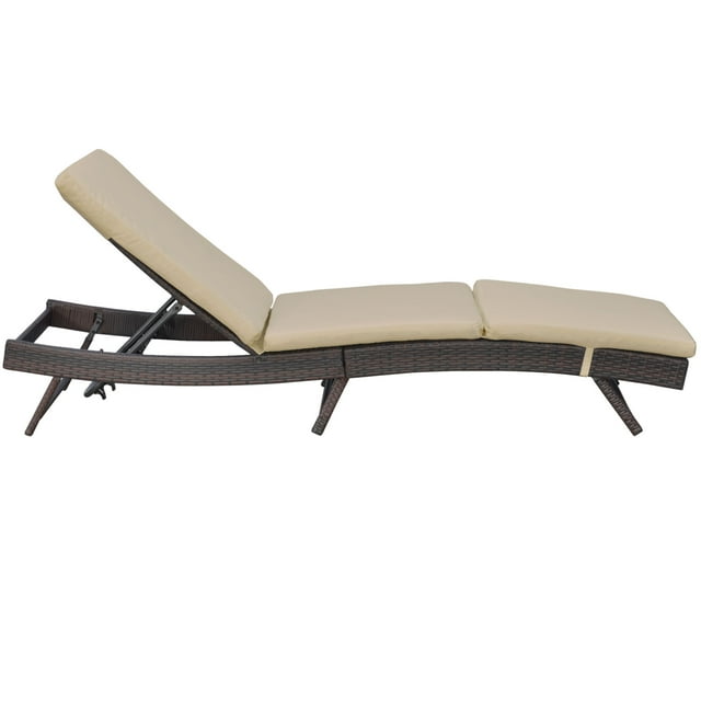 CoSoTower Chaise Longue de Patio en Osier, Fauteuil Inclinable d'Extérieur avec Dossier Réglable à 5 Niveaux, Coussin pour l'Extérieur, Kaki