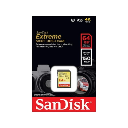 SanDisk Extreme - Flash memory card - 64 GB - Video Class V30 / UHS-I U3 / Class10 - SDXC UHS-I