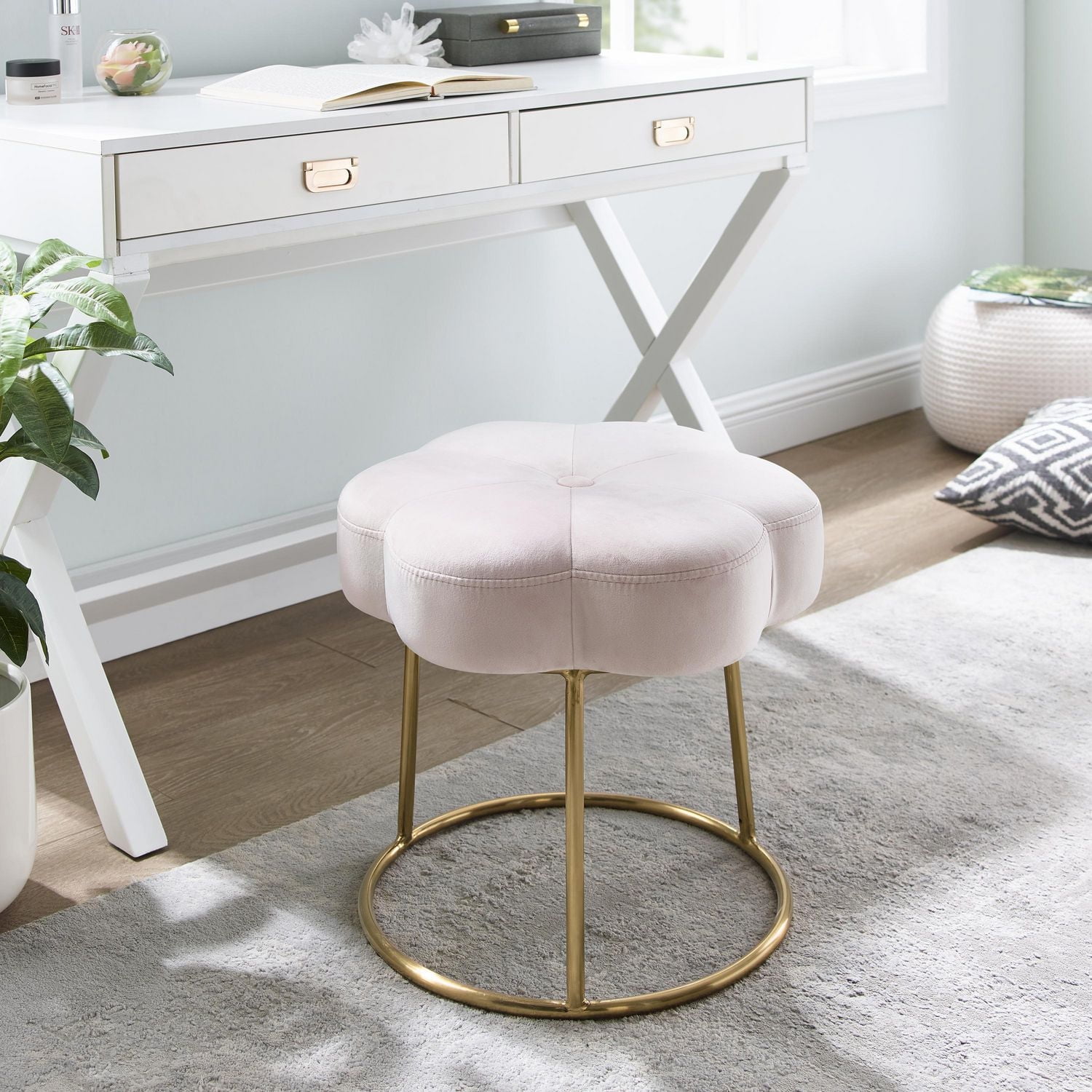 Sabine Accent Vanity Stool, Pink
