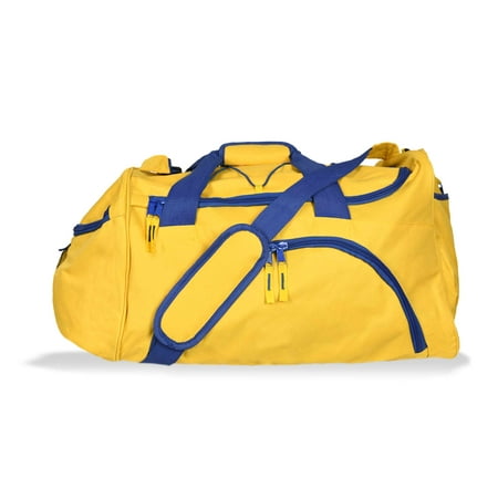 DALIX 24" The Dagger Basketball Duffle Bag Sports Shoe Ball Holder Duffel w Shoulder Strap and Water Bottle Holder in Gold Royal Blue