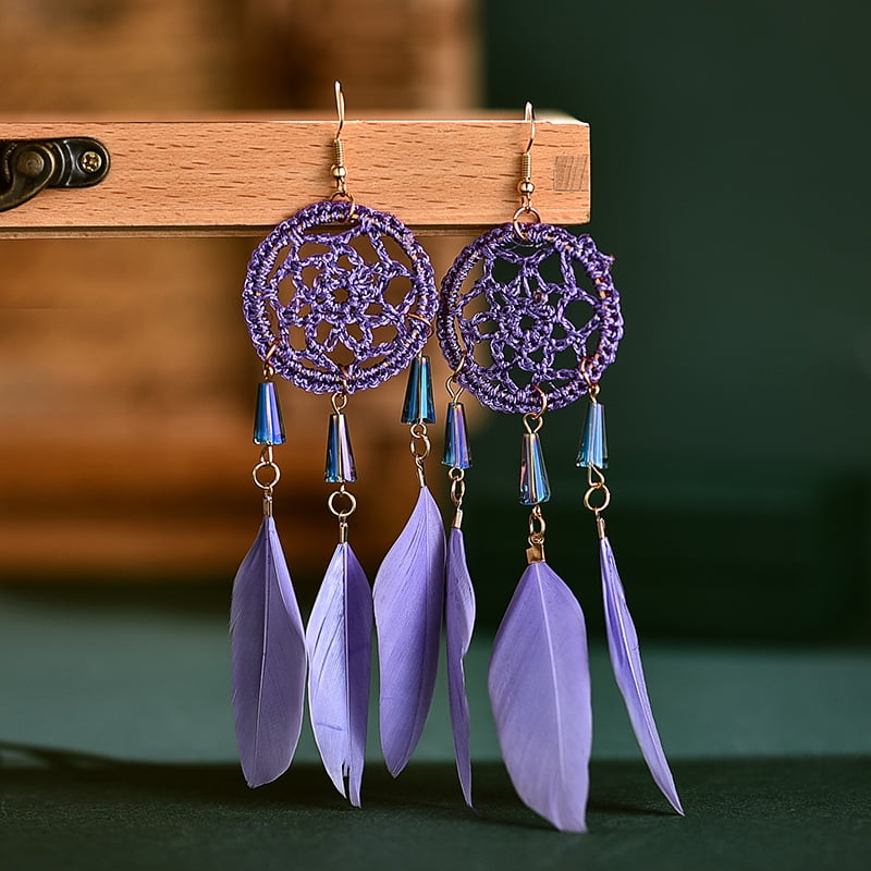Lilac and Gold Dangle Tassel Earrings 