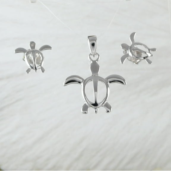 Pretty Hawaiian Sea Turtle Necklace and Earring, Sterling Silver Turtle Petroglyph Charm Pendant, N2004S Birthday Valentine Wife Mom Gift