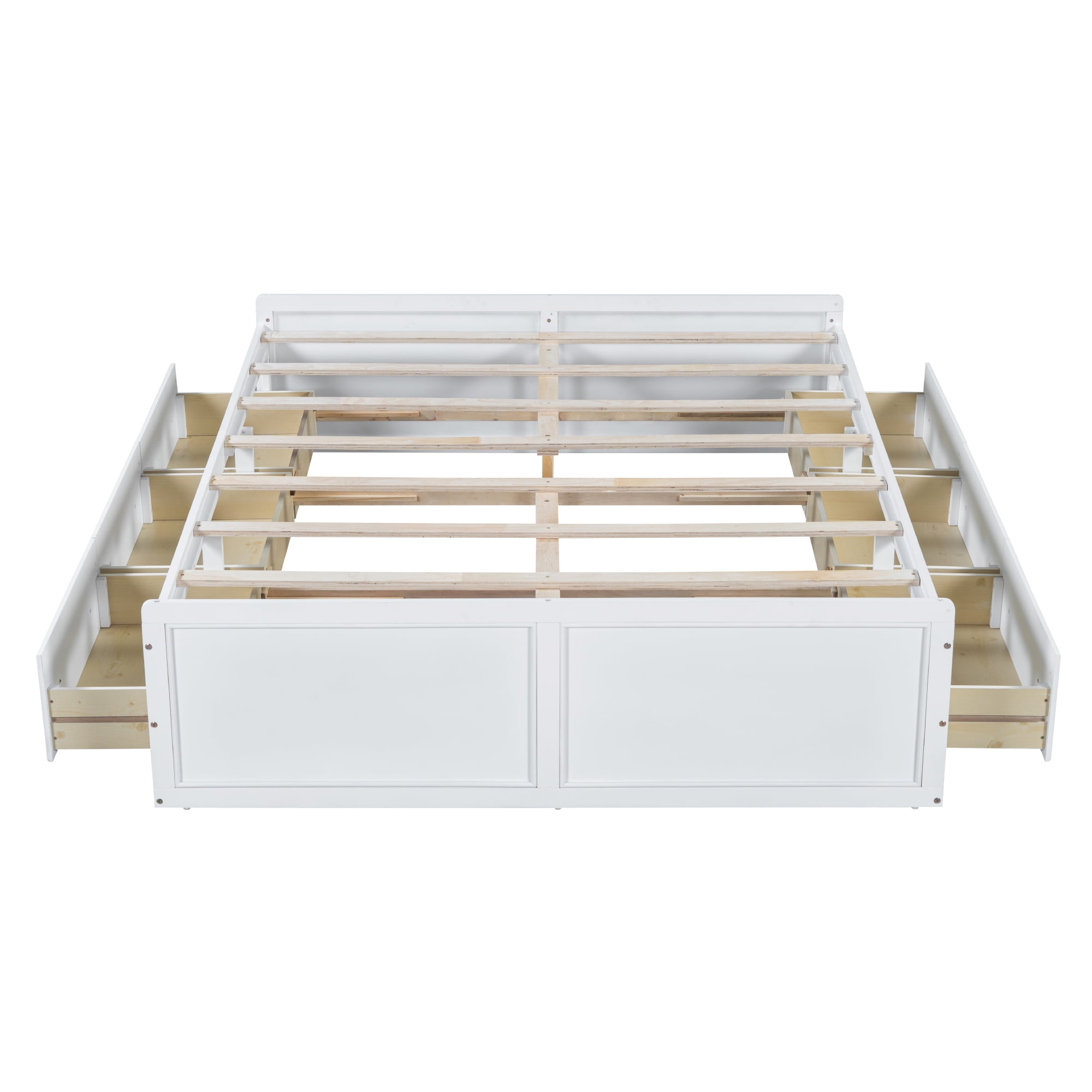 Euroco Wood Queen Size Platform Bed with 6 Drawers for Living Room, White