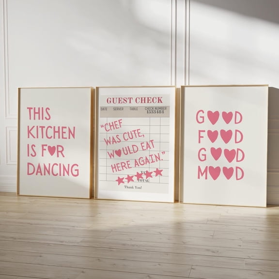 Aesthetic Kitchen Prints This Kitchen is For Dancing Pink Kitchen Decor Kitchen Wall Art Typography Trendy Set 3 Unframed Paper Print 8x12