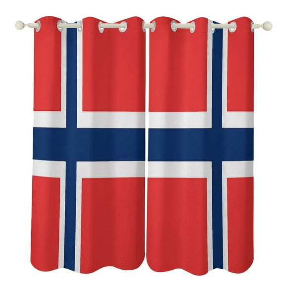 Norwegian Flag 2 Panels Blackout Curtains for Bedroom Living Room Drapes Kitchen Room Window Curtain Grommet