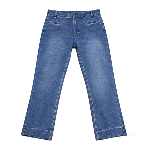 Ashirexll Womens Summer Pants, Capri Pants for Women, Solid Color Straight Leg Loose Pocket Denim Casual Cropped Trousers