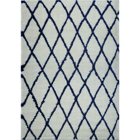 Ladole Rugs Geometric Trellis Simple Syle Carpet Comfortable Area Rug Carpet in Ivory-Navy Blue 4x6 (3'11" x 5'7", 120cm x 170cm)