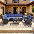 thumbnail image 2 of Bellefurn Outdoor Wicker Patio Furniture Set,Outdoor Wicker Sectional Sofa Set L-Shaped Sectional Sofa with Loveseat and Coffee Table,All Weather Rattan Conversation Set for Backyard Porch Garden, 2 of 11
