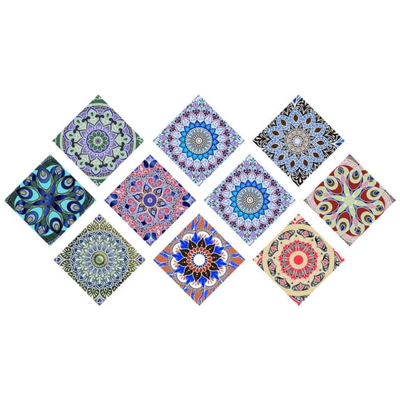 10PCS/SET Self Adhesive Waterproof Peel And Stick Backsplash Floor Stickers Wall Stickers Decorative Tile Stickers Mandala Style 10CMX10CM
