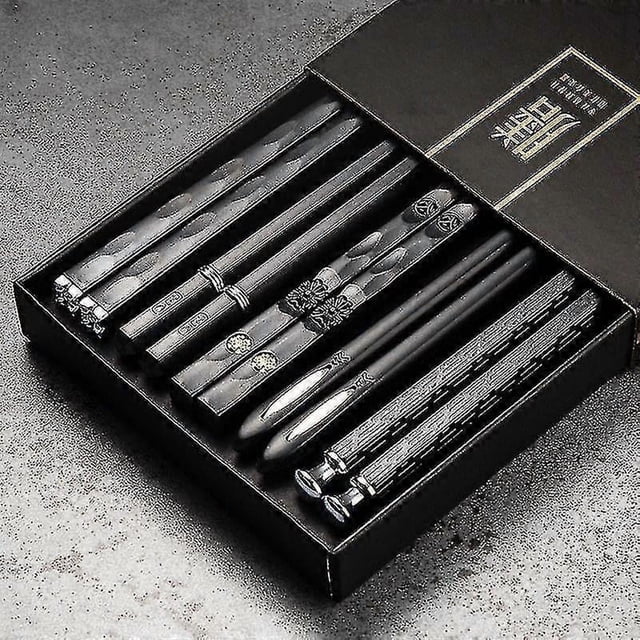 5 Pairs Alloy Laser Engraving Chopsticks Non-slip Reusable Sushi Sticks