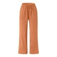 thumbnail image 5 of YUGYXL Womens Straight Wide Leg Pants Dressy Linen Long Pants Drawstring Baggy Lounge Pants with Pockets Orange XL, 5 of 6