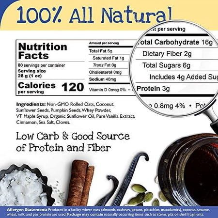 True North Granola – Maple Vanilla Granola, All Natural, Low Carb, Nut Free and Non-GMO, Bulk Bag, 3 lb.