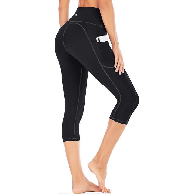Pantalones de yoga de cintura alta para mujer con bolsillos, leggings capri para entrenamiento.