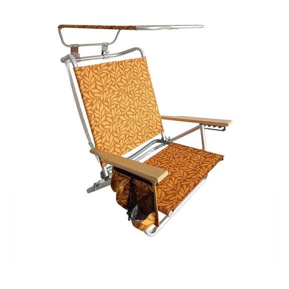 Folding Beach Chair, Adjustable Recliner, Outdoor Backpack Seat with Canopy and Storage Pouch, 275 lb Capacity, Amber Leaves