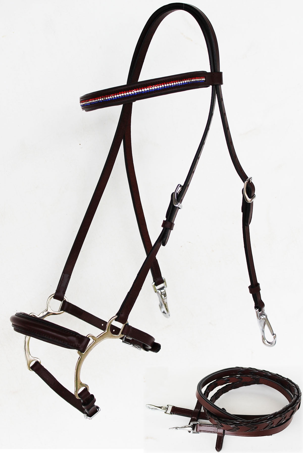 Horse English Leather Bridle Reins Tack Bling Black COB 803S39C