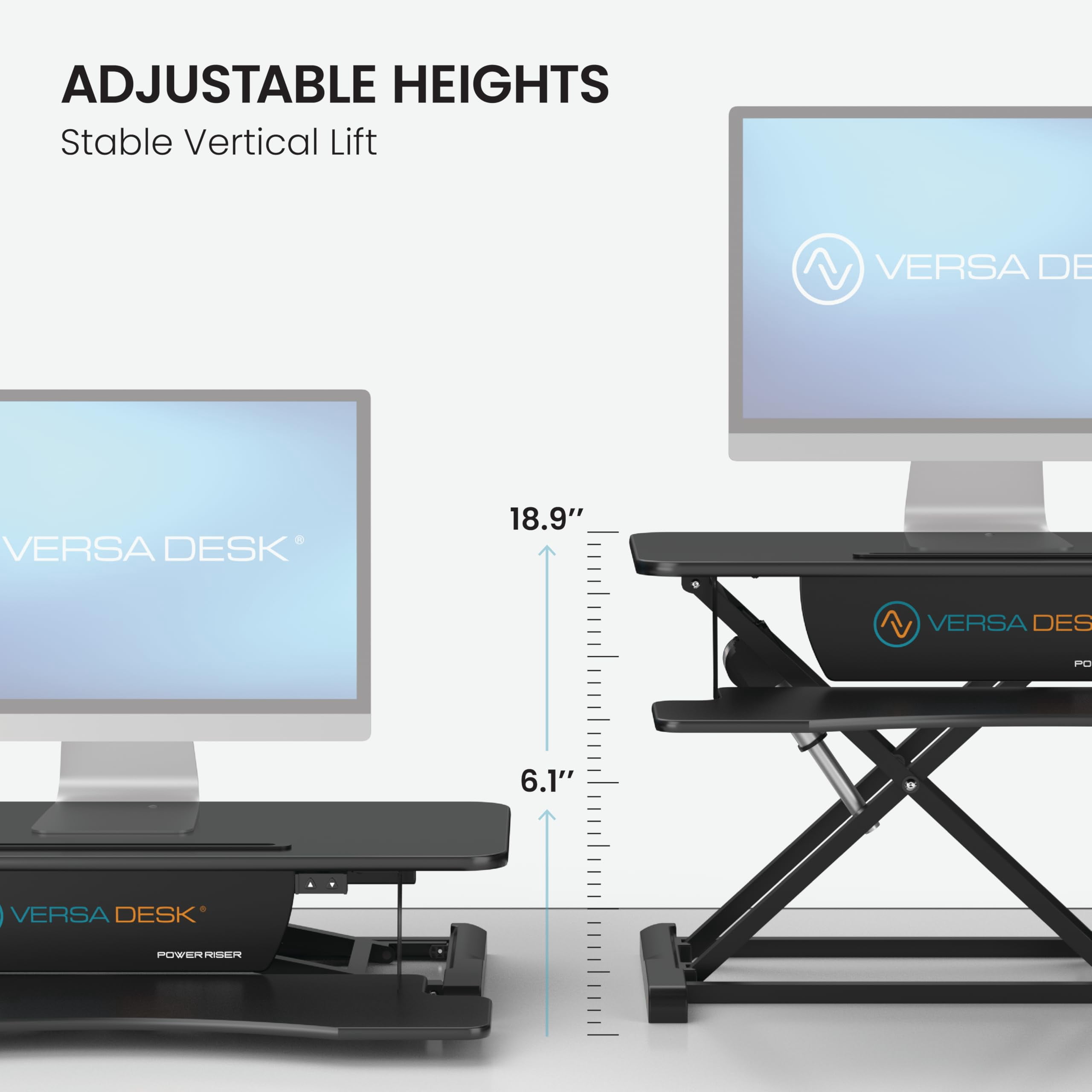 VersaDesk PowerRiser Electric Height Adjustable Standing Desk Riser, MDF & Steel, Keyboard Tray, Sit-to-Stand, Dual Monitor Support, | Black, ( 32 )