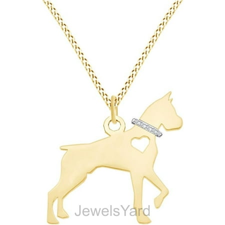 JewelsYard Created Round Cut White Diamond Real 925 Sterling Silver 14K Yellow Gold Finish Boxer Heart Dog Pendant Necklace Gift for Women