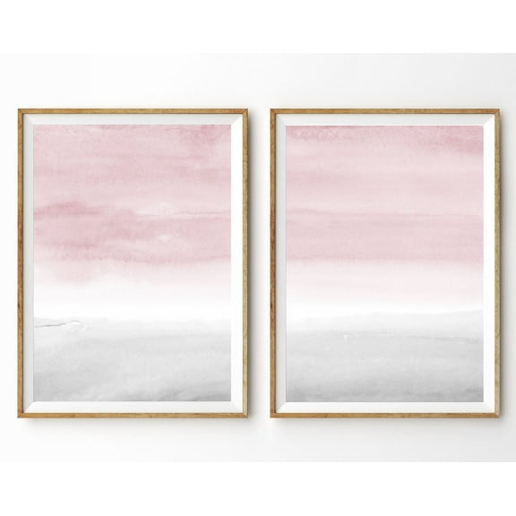 Luvia Pink And Grey Abstract Art Set Of 2 Prints Blush Pink Grey Poster Art Bedroom Girls Room Nursery Decor, Modern Wall Decor Set 2 Prints 8x12 UNFRAMED