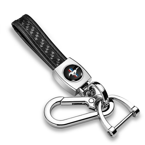 Ford Mustang in Black Real Black Carbon Fiber Loop-Strap Chrome Hook Key Chain
