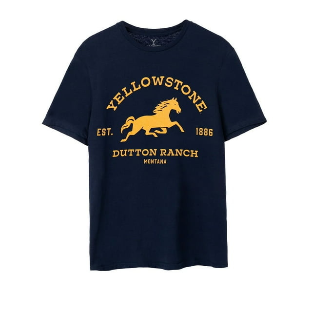 Yellowstone - Camiseta Dutton Ranch Logotipo de Manga Corta para Hombre (Marino)