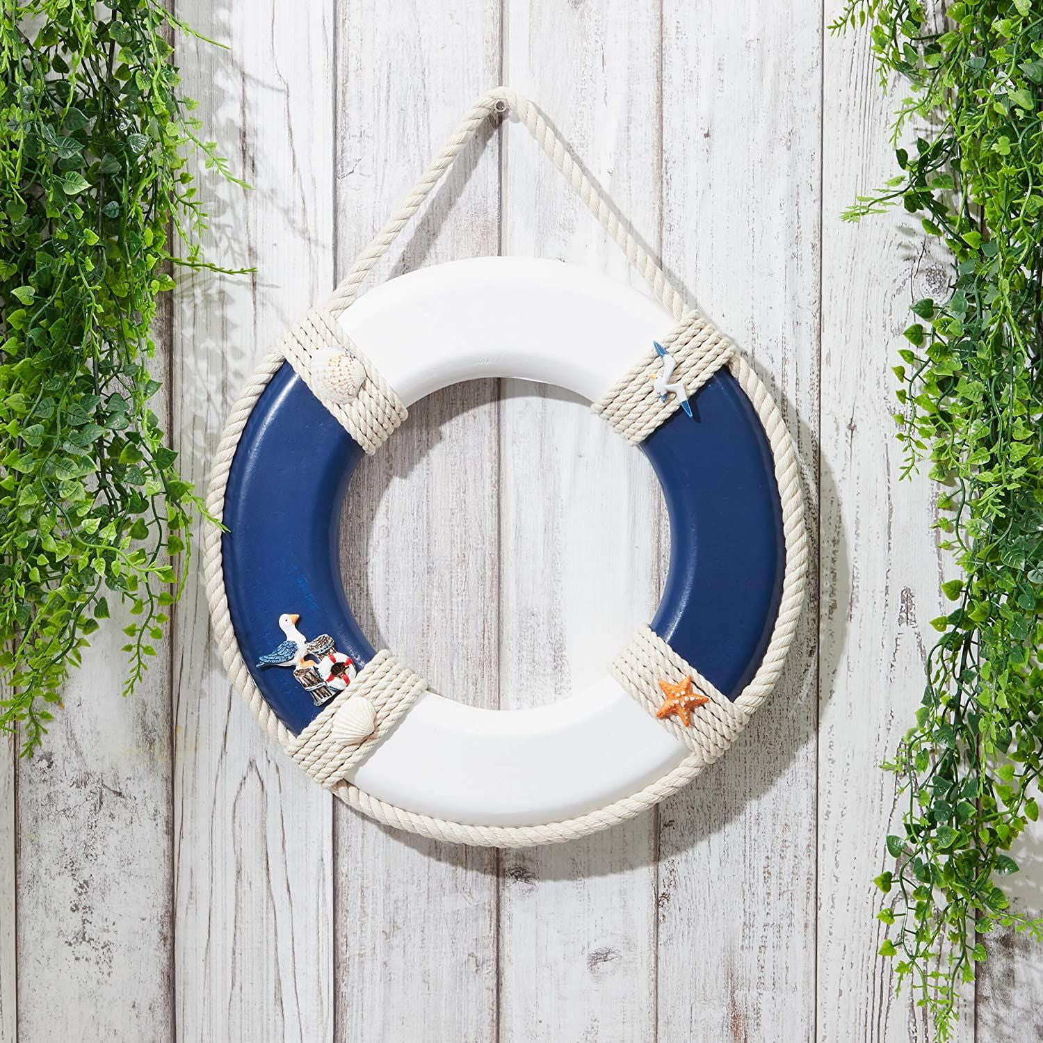 blue PiniceCore Nautical Life Ring Nautical Decorative Life Ring Nautical Lifebuoy Ring Home Wall Door Hangings Decor 