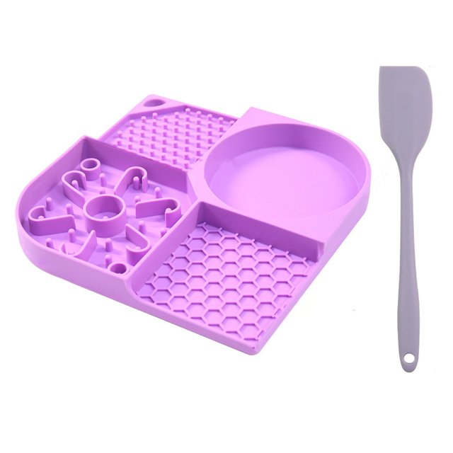 CSChome Bol pour Nourriture pour Animaux Bol Flexible de Qualité Alimentaire 4 Compartiments Réutilisable avec Ventouses Tapis de Léchage Sans Odeur pour Chien Bol d'Alimentation Lente pour Animaux