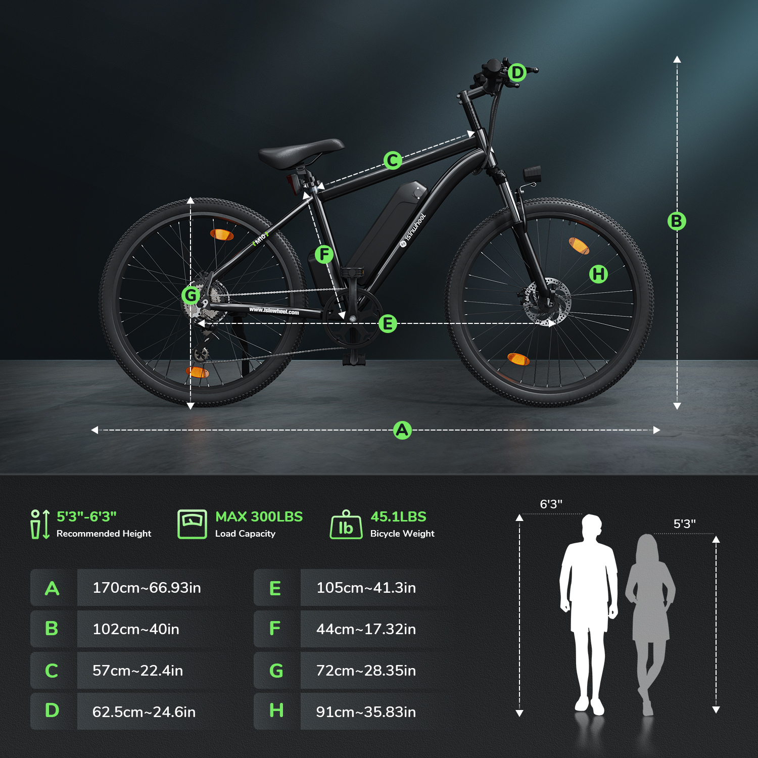 iSinwheel M10-W Electric Bike Adult 500W, 26"Commuting Electric Mountain Bike 20mph 55+ Miles, 36V Removable Battery, Professional 35-Speed, Front Fork Suspension Lightweight Electric Bicycle