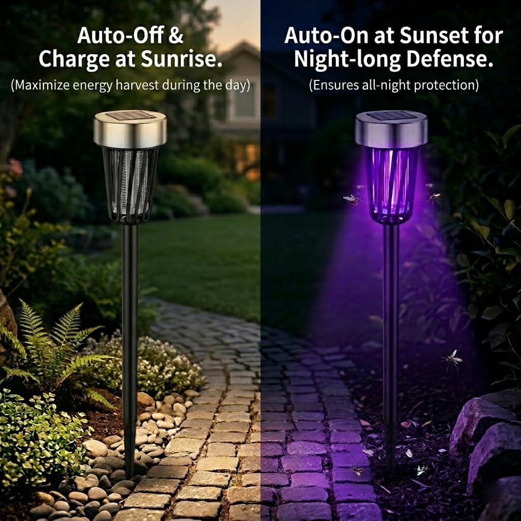 G · PEH Solar Bug Zapper Outdoor Waterproof Solar Powered Mosquito Zapper Outdoor Led Fly Zapper Lighting Lamp Stake Landscape Fixture (4 Pack)