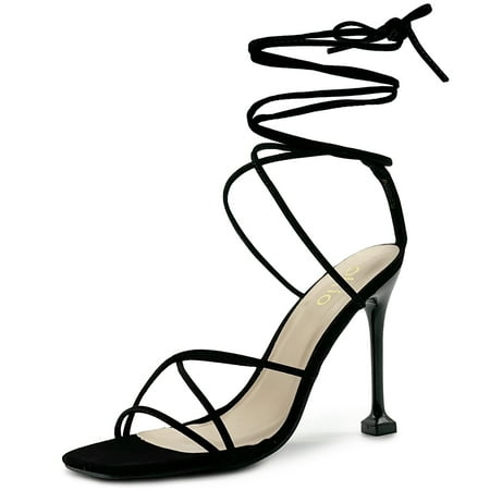 

Ollio Women s Shoes Faux Nubuck or Faux Leather Strappy Tie Leg Stiletto Heeled Sandals SH176