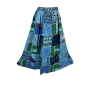 Mogul Women's Maxi Skirt Vintage Patchwork Blue Ethnic Indian Long Skirts