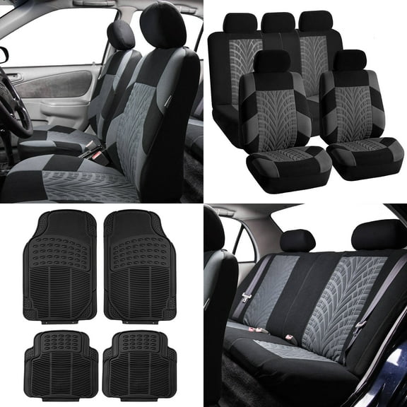 FH Group FH Travel Master Car Seat Covers for Auto Complete Seat Covers Set with 4PCS with Black Floor Mats Gray Black