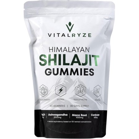 VITALRYZE Pure Himalayan Shilajit Gold Gummies, 3000mg, High Potency Gold Grade, Natural Energy & Wellness Support, No Added Sugar, Vegan, Non-GMO, 75%+ Fulvic Acid, 60 Gummies