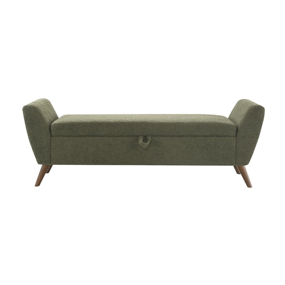 Xukmct 60'' Rectangle Storage Ottoman with Wood Legs, Upholstered Storage Bench for Living Room, Bedroom, Olive Green