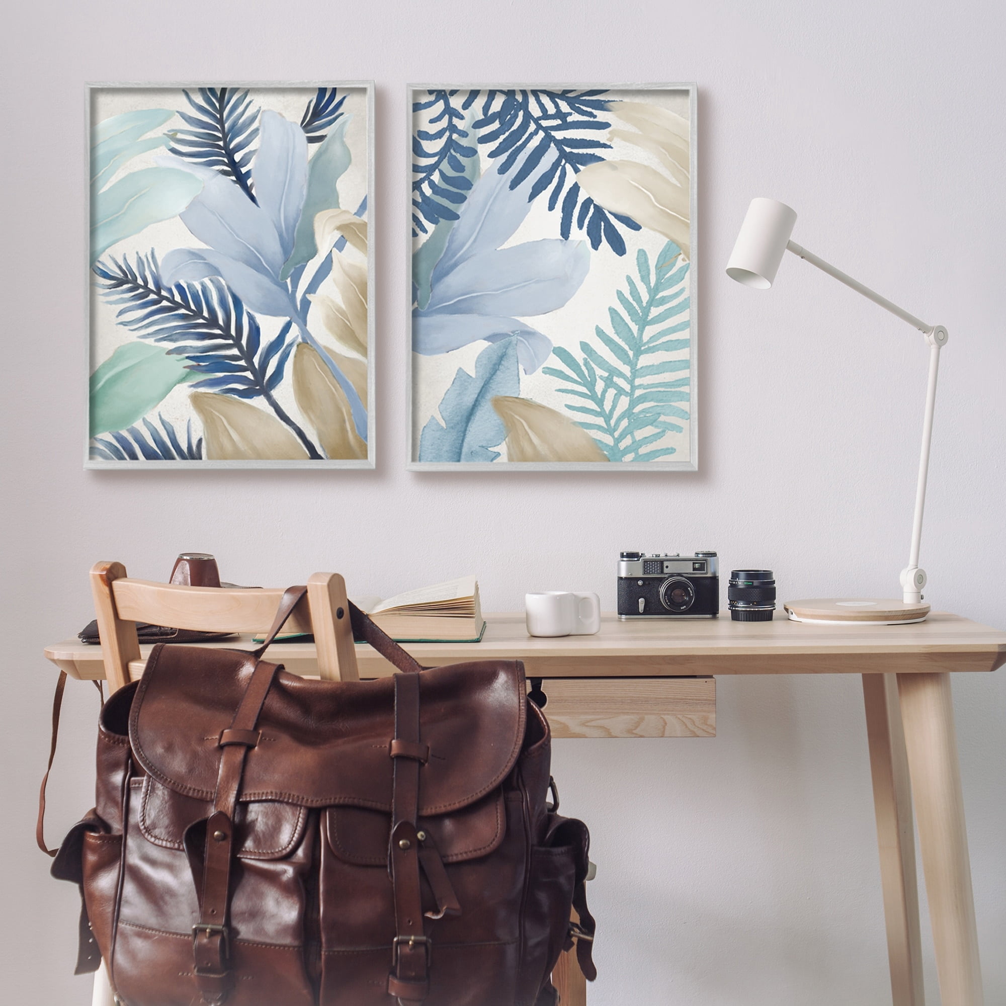 Stupell Industries Tropical Flower Petal Leaf Sprigs Botanical Pastels Painting Gray Framed Art Print Wall Art, Set of 2, Design by Elizabeth Medley