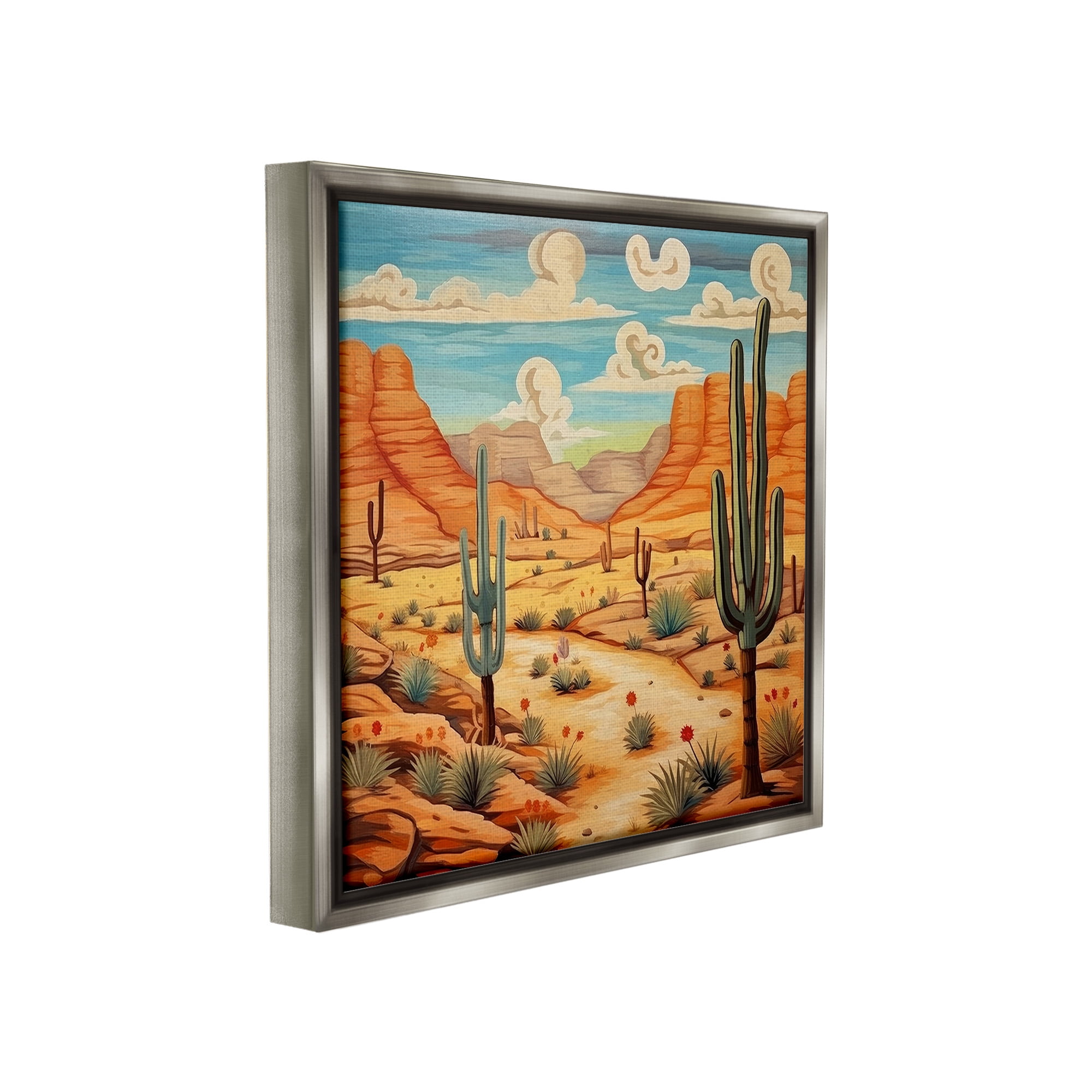 Stupell Industries Desert & Swirling Clouds Landscape Painting Gray Floater Framed Canvas Art Print Wall Art, 18 x 18