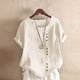 thumbnail image 1 of ICHUANYI Clearance Womens Summer Casual Solid Color Round Neck Short Sleeve Tops Buttons Blouses(Beige, S) ICHUANYI WER2023080701749, 1 of 5