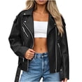 thumbnail image 3 of XUNKUSGA Faux Leather Jackets for Women Fashion Lapel Long Sleeve Zipper Up Moto Jacket Women with Buckle Belted Vintage Bike Motorcycle Coat Streetwear Black S, 3 of 7