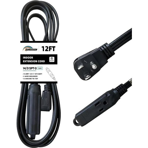 shiyou-3-Outlets Flat Plug Extension Cord Outlet Extender, UL Listed, Indoor Extension Cord 14 Gauge 12FT Black 3 Prong Flat Extension Cord Multiple Outlets, 14/3 SPT-3 15A Flat Plug Power Strip