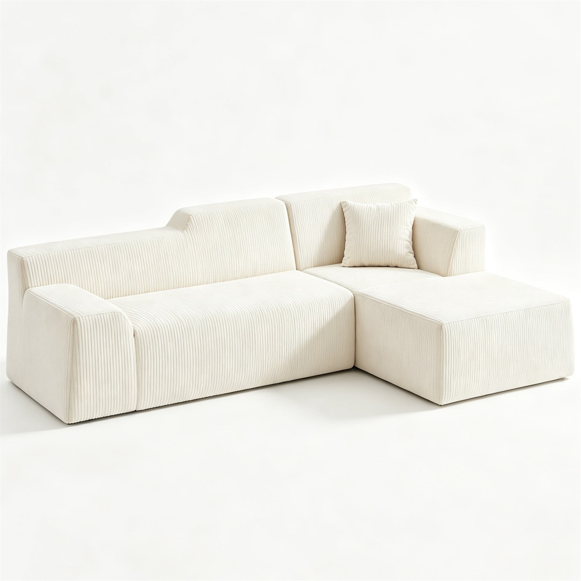Aukfa 97" Cloud Sectional Sofa Tight Back Boneless Couch Modular L-Shaped Couch, Right Chaise Corduroy Sofa for Living Room, Beige