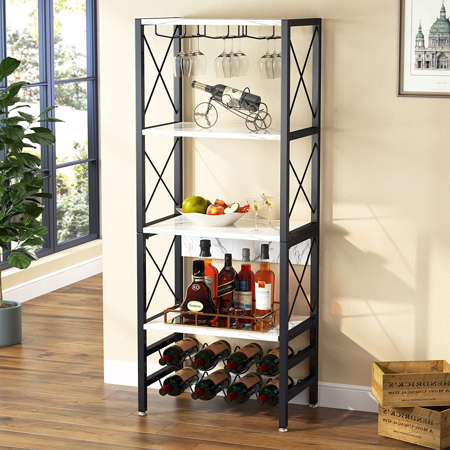 Wine Bakers Rack, 4Tier Industrial Wine Rack freestanding Floor with
